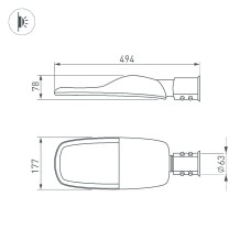 Уличный консольный светильник Arlight OXOR-TURI-494х177-60W Day4000 (GR, 144x75 deg, 230V) 053871